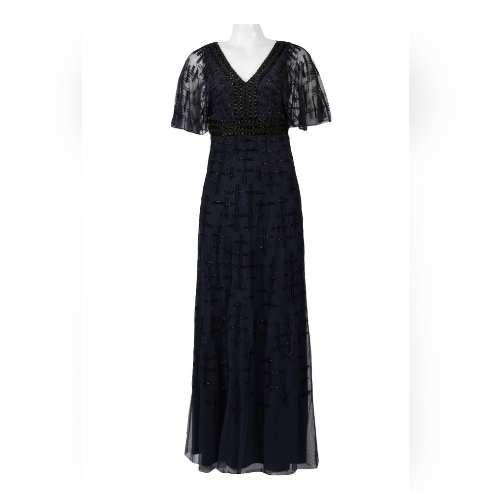 Aidan Mattox V-Neck Cape Sleeve Embellished Dress MD1E201195